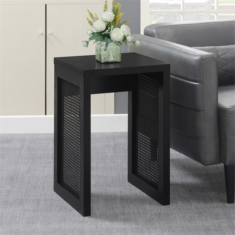 Convenience Concepts Northfield Weave End Table in Black Wood Finish