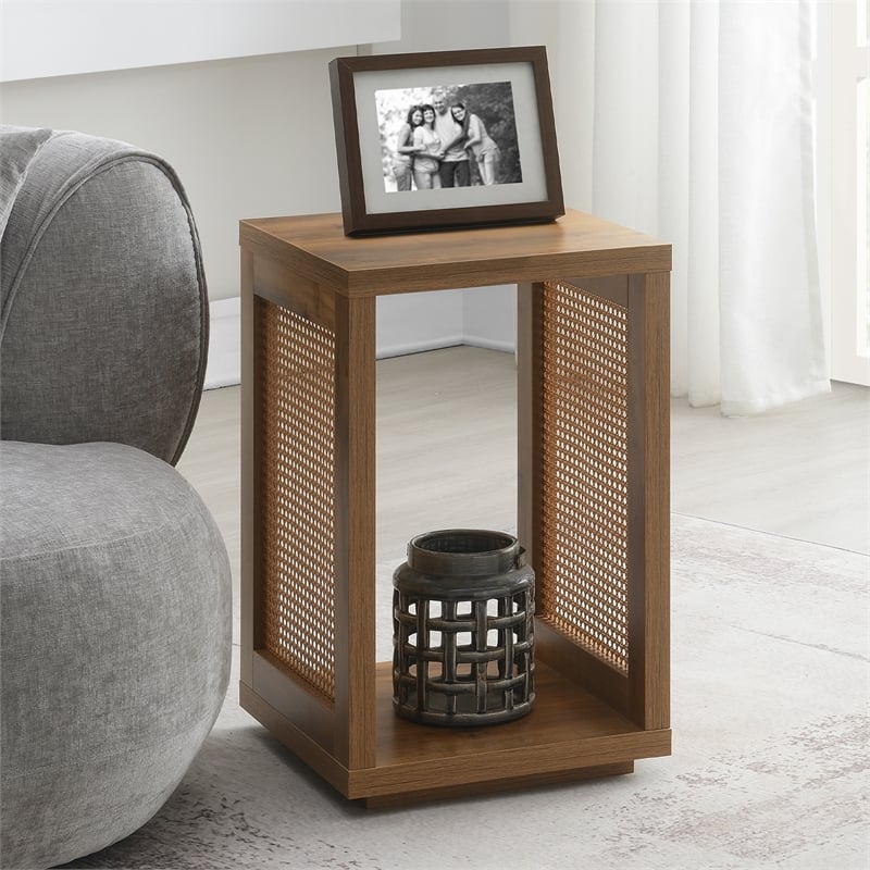 Northfield Admiral Weave End Table with Shelf in Beige Wood Finish