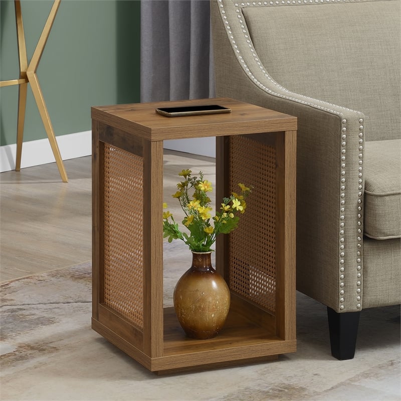Northfield Admiral Weave End Table with Shelf in Beige Wood Finish