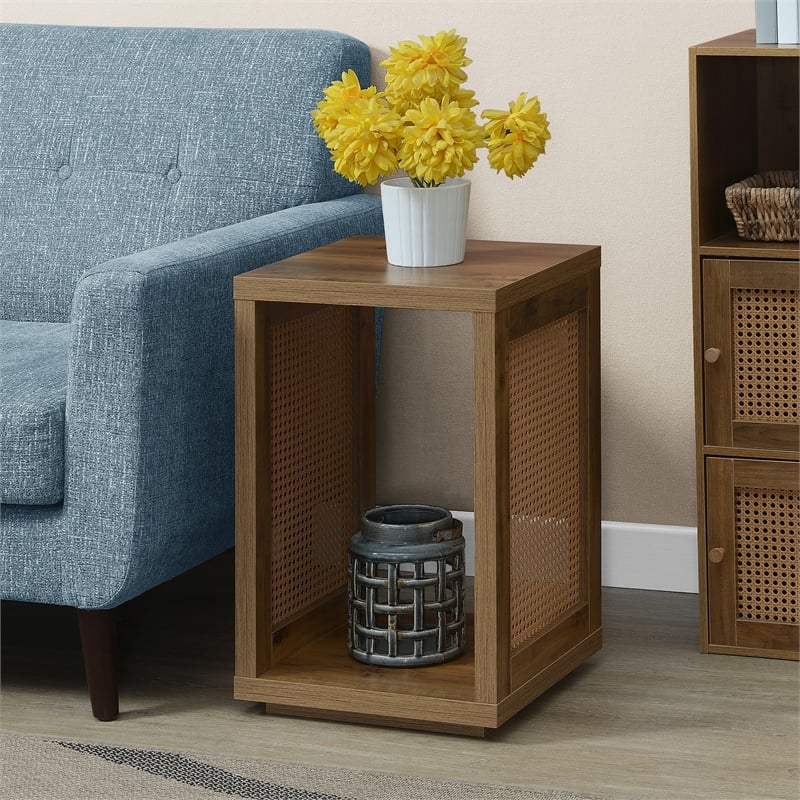 Northfield Admiral Weave End Table with Shelf in Beige Wood Finish