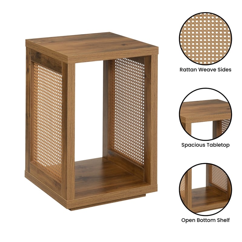 Northfield Admiral Weave End Table with Shelf in Beige Wood Finish