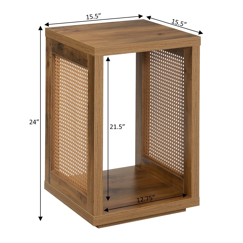 Northfield Admiral Weave End Table with Shelf in Beige Wood Finish