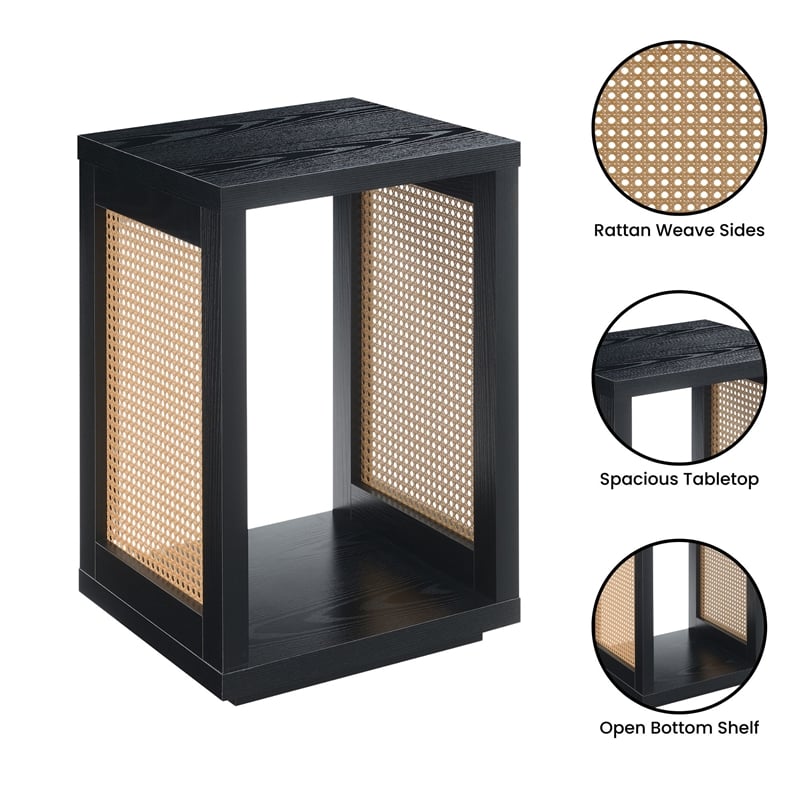 Northfield Admiral Weave End Table w/Shelf in Black Wood Finish and Beige Sides