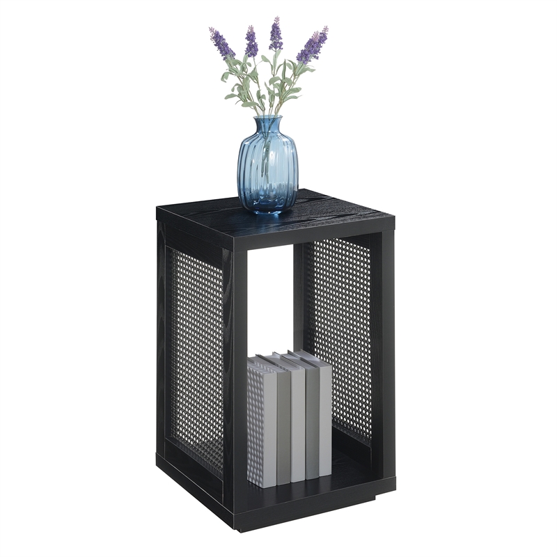 Northfield Admiral Weave End Table with Shelf in Black Wood Finish