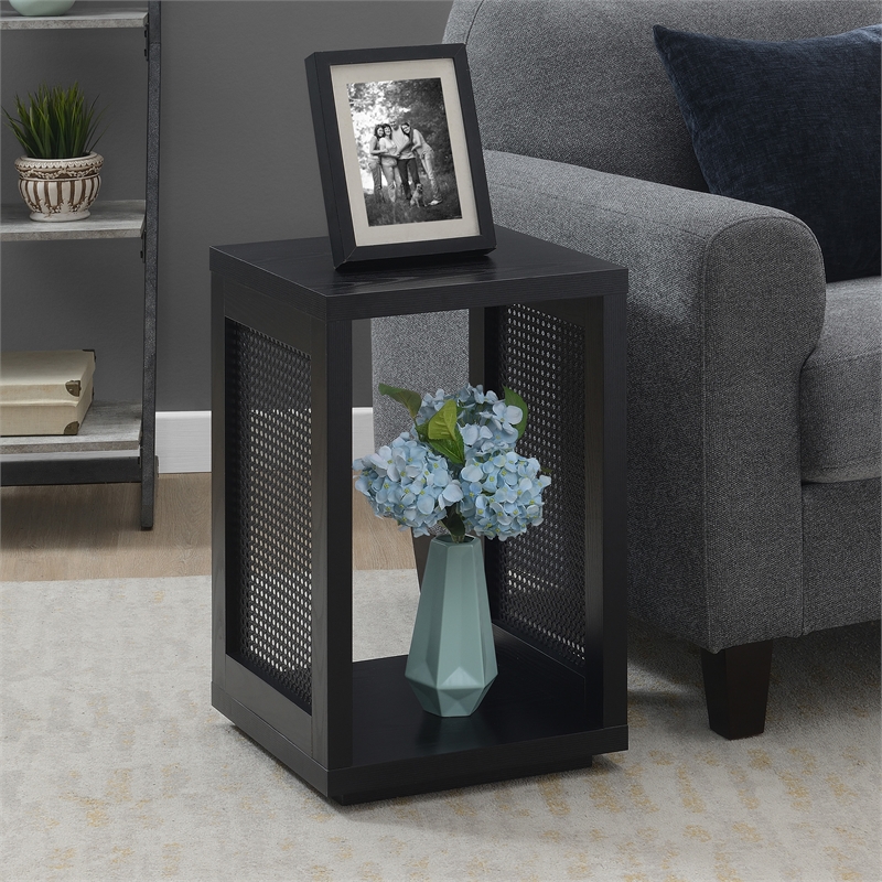 Northfield Admiral Weave End Table with Shelf in Black Wood Finish