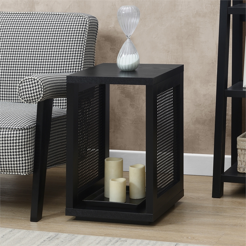 Northfield Admiral Weave End Table with Shelf in Black Wood Finish