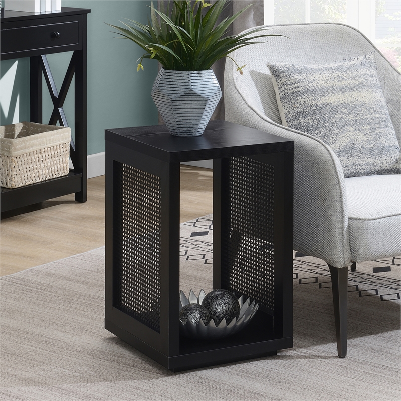 Northfield Admiral Weave End Table with Shelf in Black Wood Finish