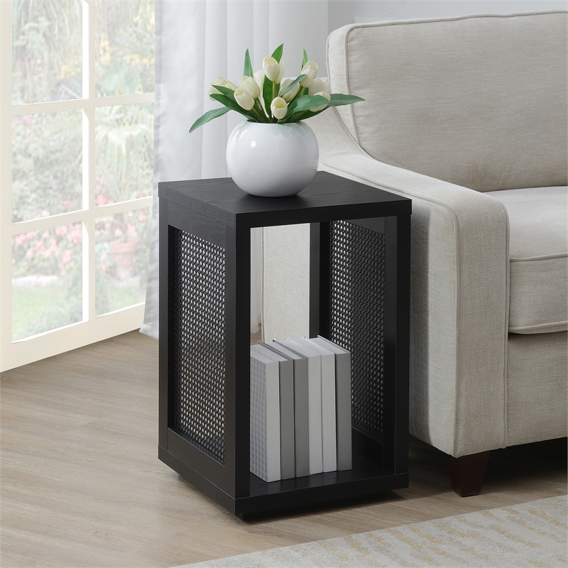 Northfield Admiral Weave End Table with Shelf in Black Wood Finish