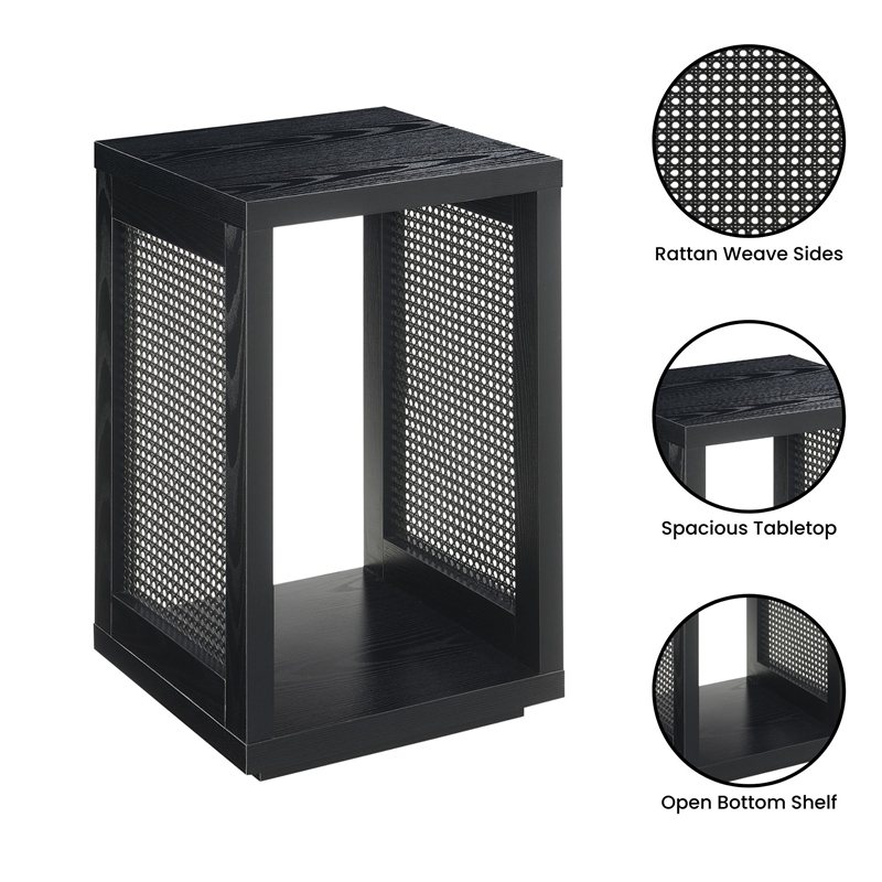 Northfield Admiral Weave End Table with Shelf in Black Wood Finish