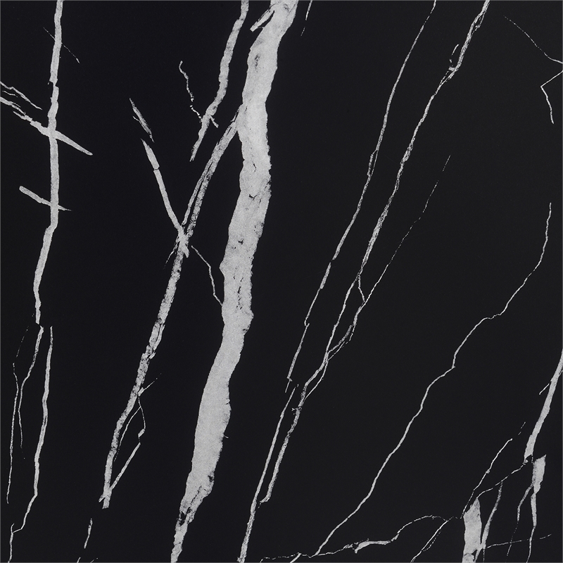 Newport One-Drawer Harri Console Table with Shelves in Black Faux Marble Wood