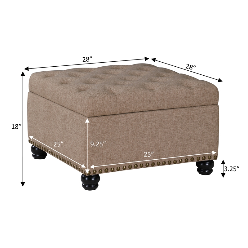 Designs4Comfort Herald Square Ottoman Coffee Table with Storage in Beige Fabric
