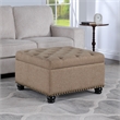 Designs4Comfort Herald Square Ottoman Coffee Table with Storage in Beige Fabric