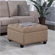 Designs4Comfort Herald Square Ottoman Coffee Table with Storage in Beige Fabric