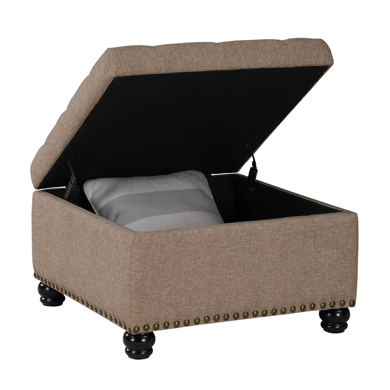 Designs4Comfort Herald Square Ottoman Coffee Table with Storage in Beige Fabric