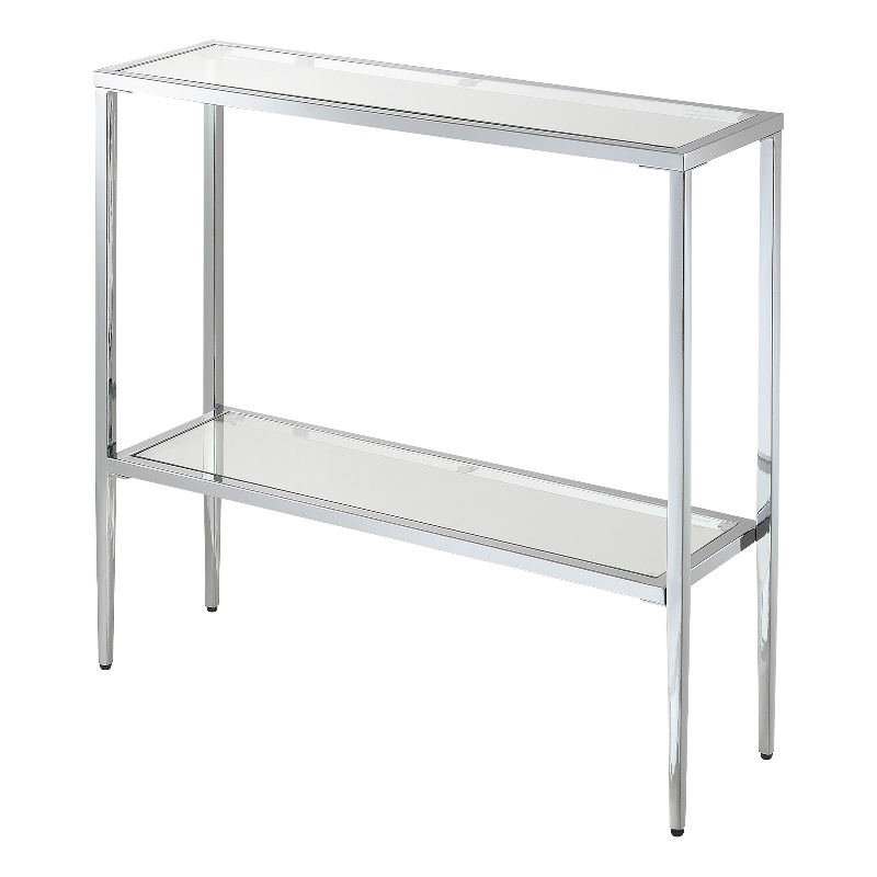 Nadia Chrome Metal Entryway Hall Table with Glass Shelf and Top