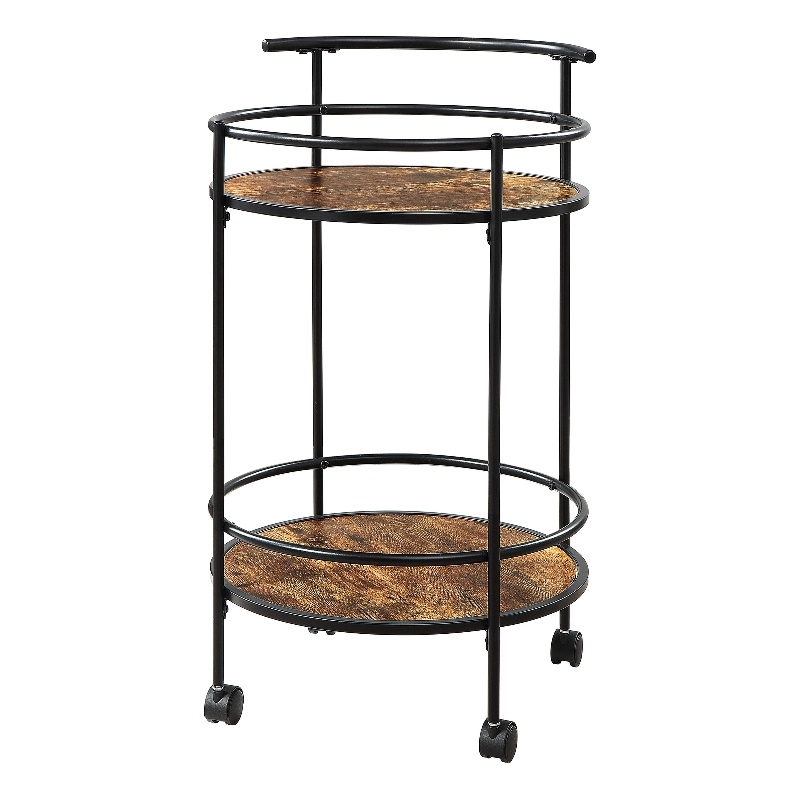 Designs2Go Charlie Serving Bar Cart in Walnut Wood Finish and Black Metal Frame