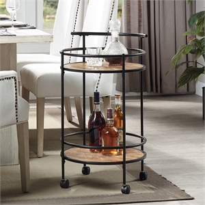 Designs2Go Charlie Serving Bar Cart in Beige Wood with Black Metal Frame