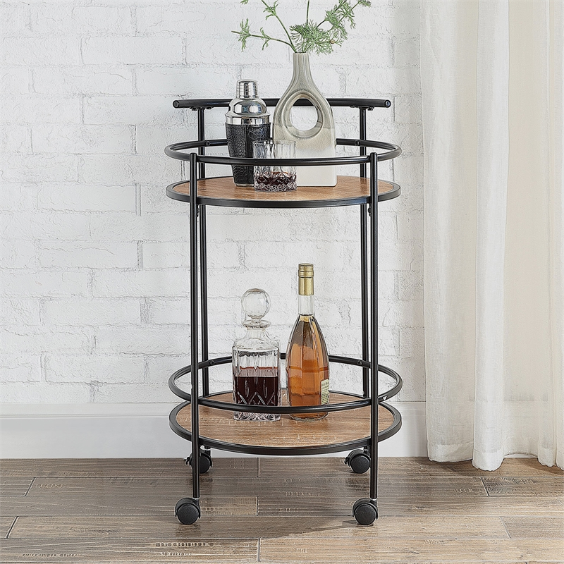 Designs2Go Charlie Serving Bar Cart in Beige Wood with Black Metal Frame