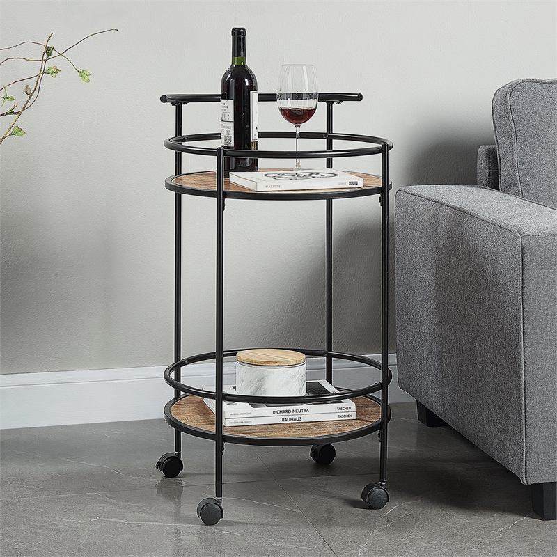 Designs2Go Charlie Serving Bar Cart in Beige Wood with Black Metal Frame