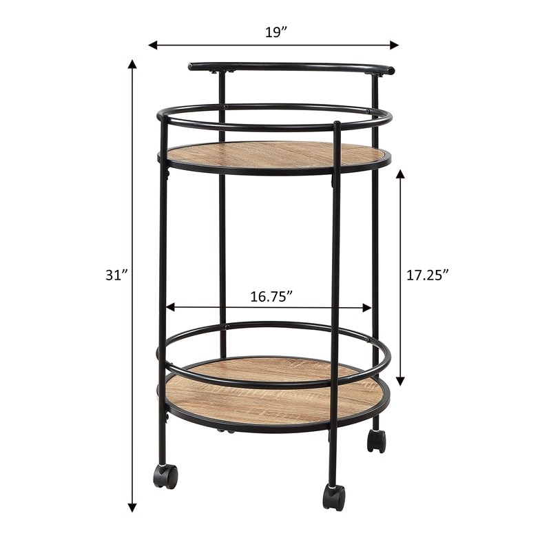 Designs2Go Charlie Serving Bar Cart in Beige Wood with Black Metal Frame