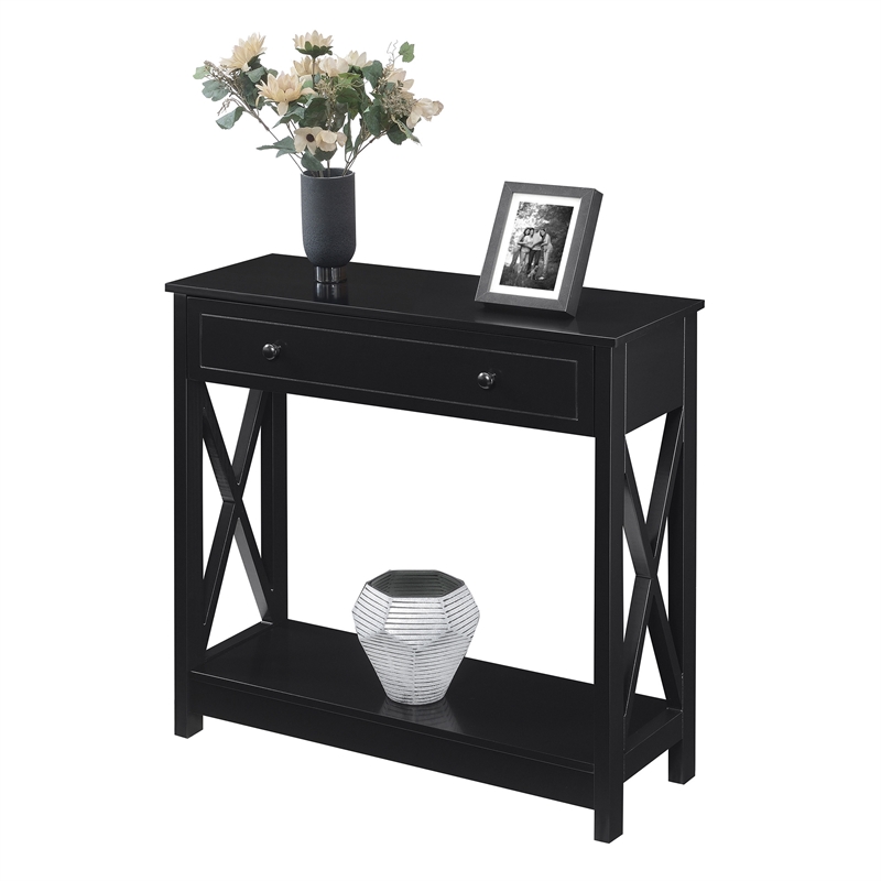 Oxford One-Drawer Entryway Hall Table with Shelf in Black Wood Finish