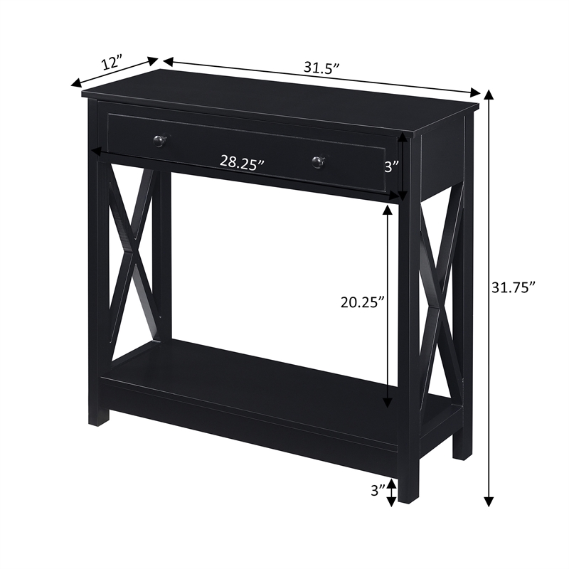Oxford One-Drawer Entryway Hall Table with Shelf in Black Wood Finish
