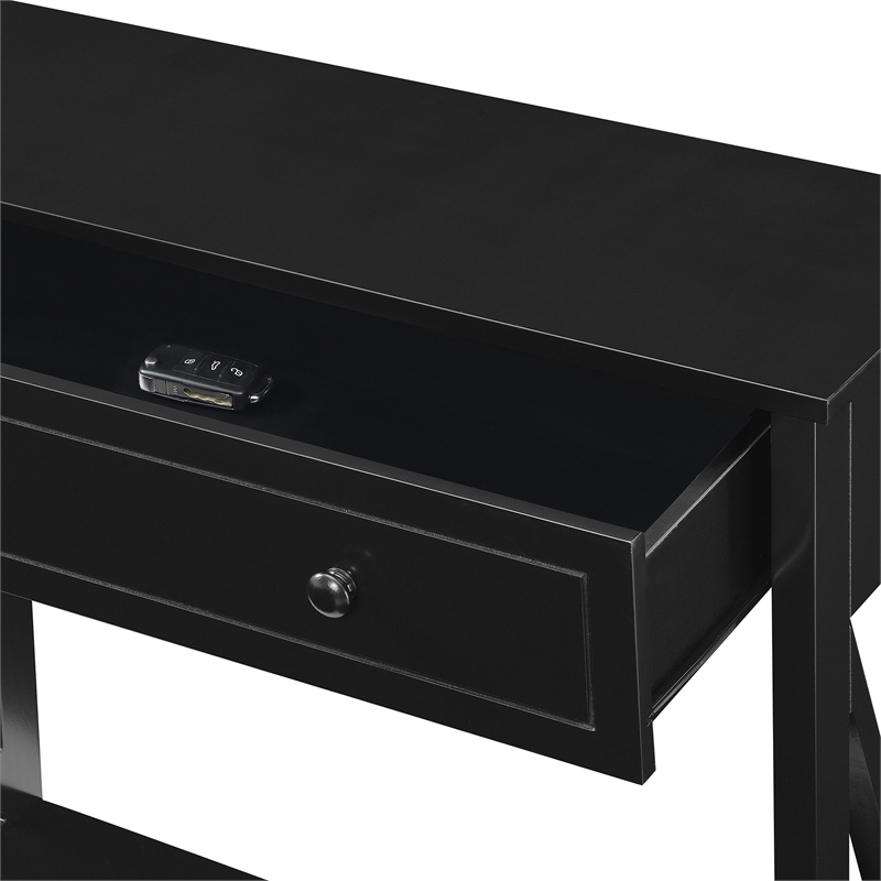 Oxford One-Drawer Entryway Hall Table with Shelf in Black Wood Finish