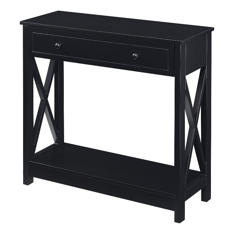 Oxford One-Drawer Entryway Hall Table with Shelf in Black Wood Finish
