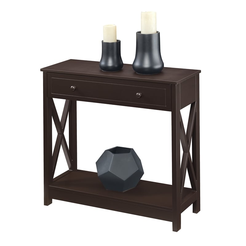 Oxford One-Drawer Entryway Hall Table with Shelf in Espresso Wood Finish