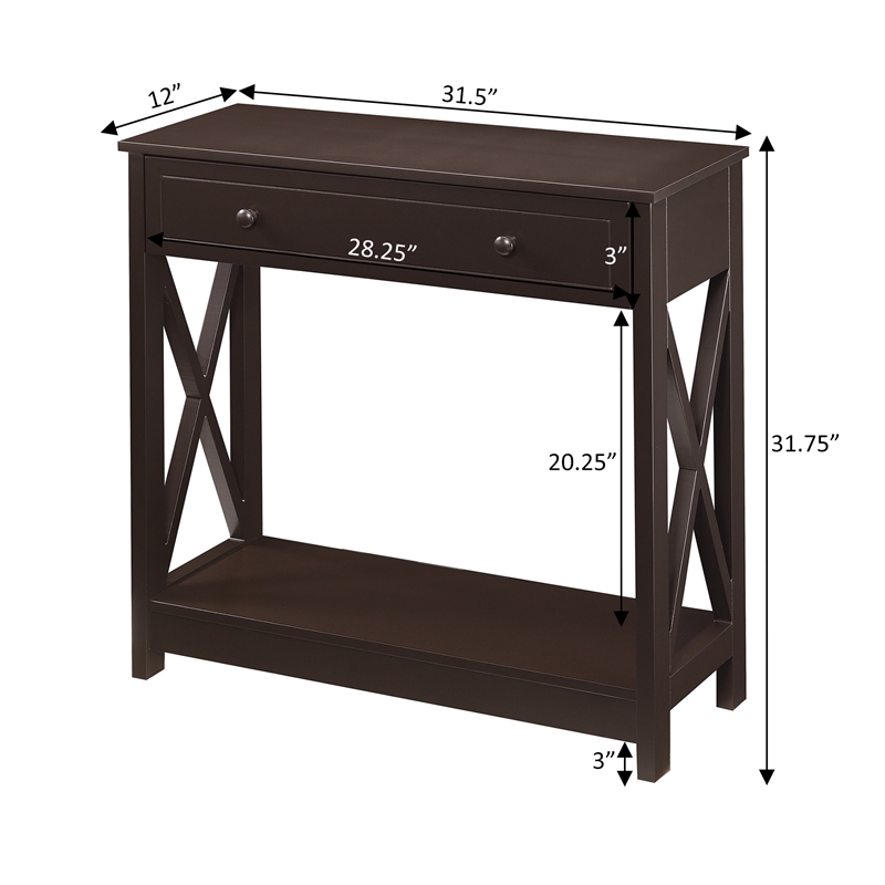 Oxford One-Drawer Entryway Hall Table with Shelf in Espresso Wood Finish