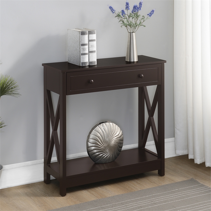 Oxford One-Drawer Entryway Hall Table with Shelf in Espresso Wood Finish