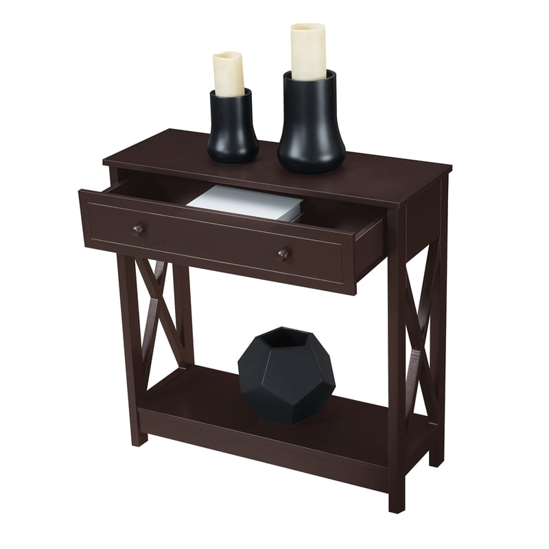 Oxford One-Drawer Entryway Hall Table with Shelf in Espresso Wood Finish