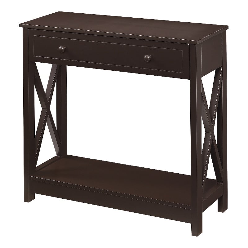 Oxford One-Drawer Entryway Hall Table with Shelf in Espresso Wood Finish