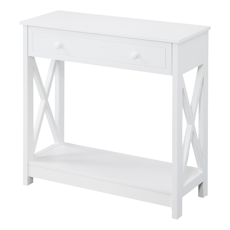 Oxford One-Drawer Entryway Hall Table with Shelf in White Wood Finish
