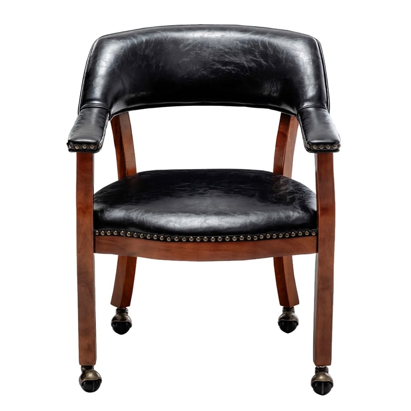 Take a Seat Dillon Armchair with Wheels in Black Faux Leather Fabric