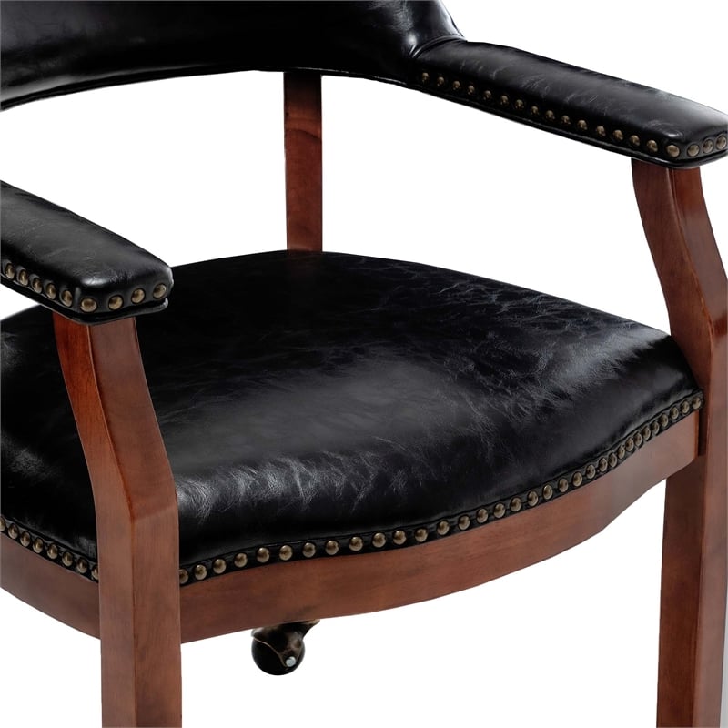 Take a Seat Dillon Armchair with Wheels in Black Faux Leather Fabric