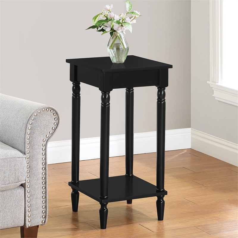 French Country Kim End Table with Shelf in Black Wood Finish