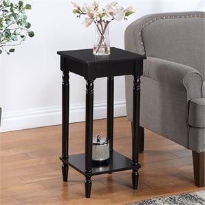 French Country Kim End Table with Shelf in Black Wood Finish