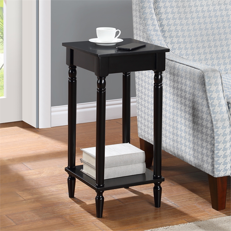 French Country Kim End Table with Shelf in Black Wood Finish