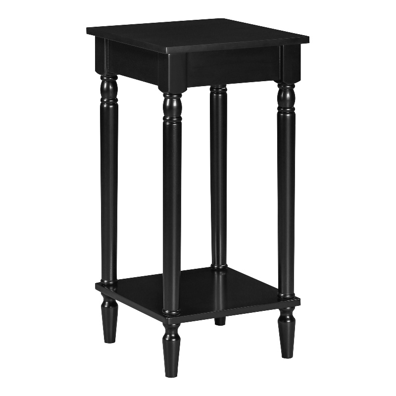 French Country Kim End Table with Shelf in Black Wood Finish