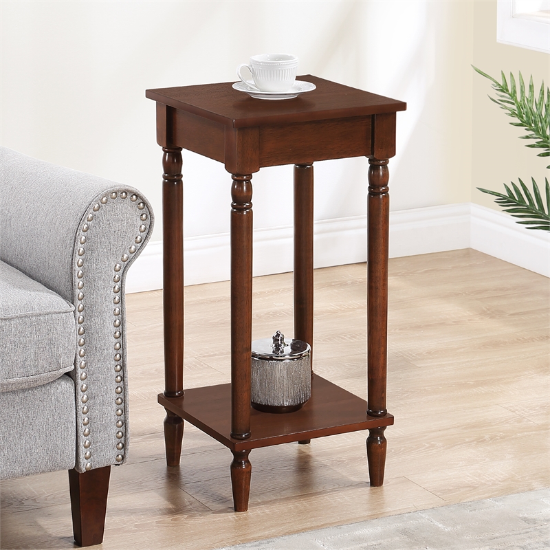 French Country Kim End Table with Shelf in Espresso Wood Finish
