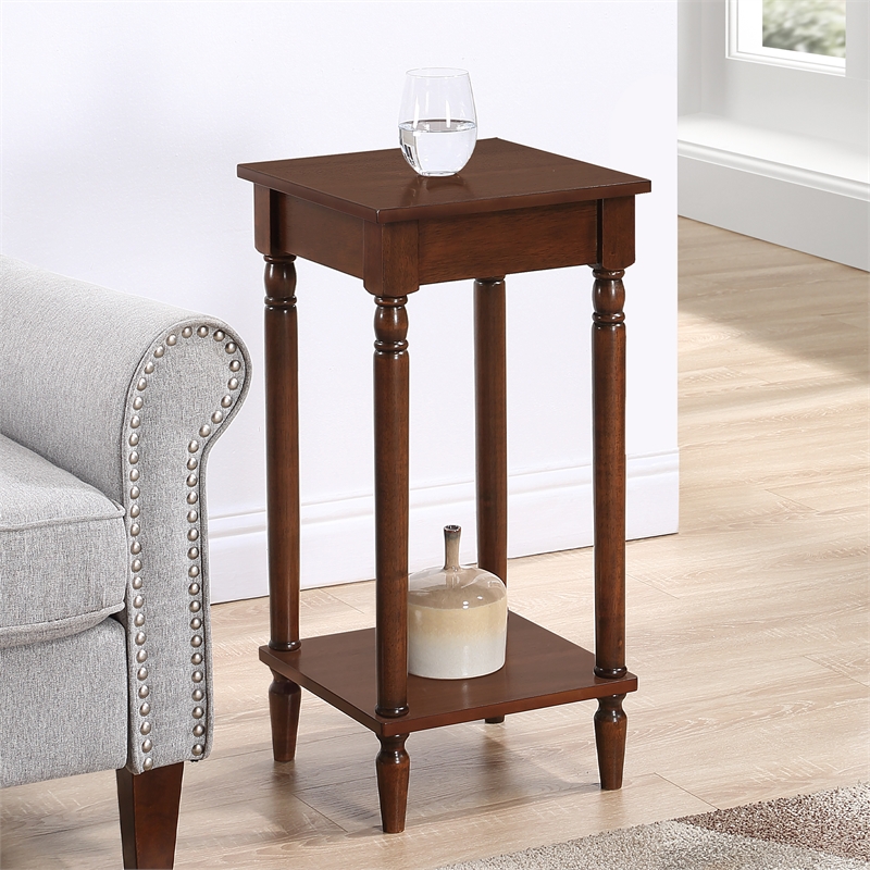 French Country Kim End Table with Shelf in Espresso Wood Finish