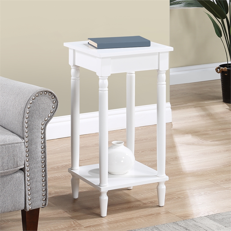 French Country Kim End Table with Shelf in White Wood Finish