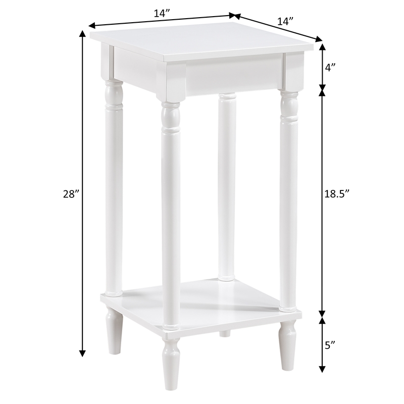 French Country Kim End Table with Shelf in White Wood Finish