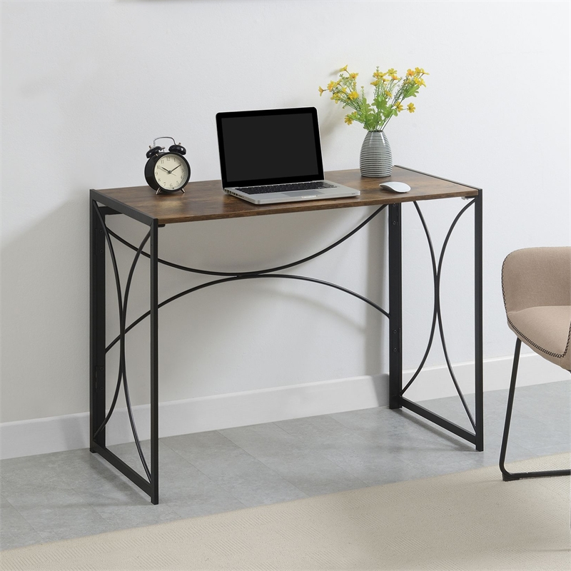 Convenience Concepts Nova Folding Desk in Walnut Wood Finish and Metal Frame