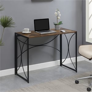 Convenience Concepts Nova Folding Desk in Walnut Wood Finish and Metal Frame