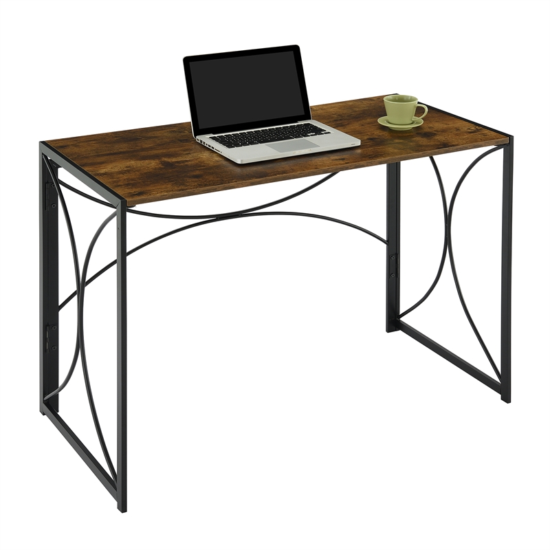 Convenience Concepts Nova Folding Desk in Walnut Wood Finish and Metal Frame