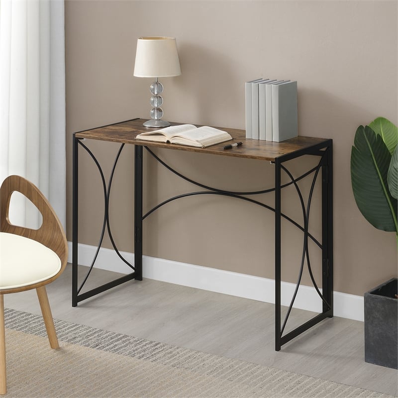 Convenience Concepts Nova Folding Desk in Walnut Wood Finish and Metal Frame
