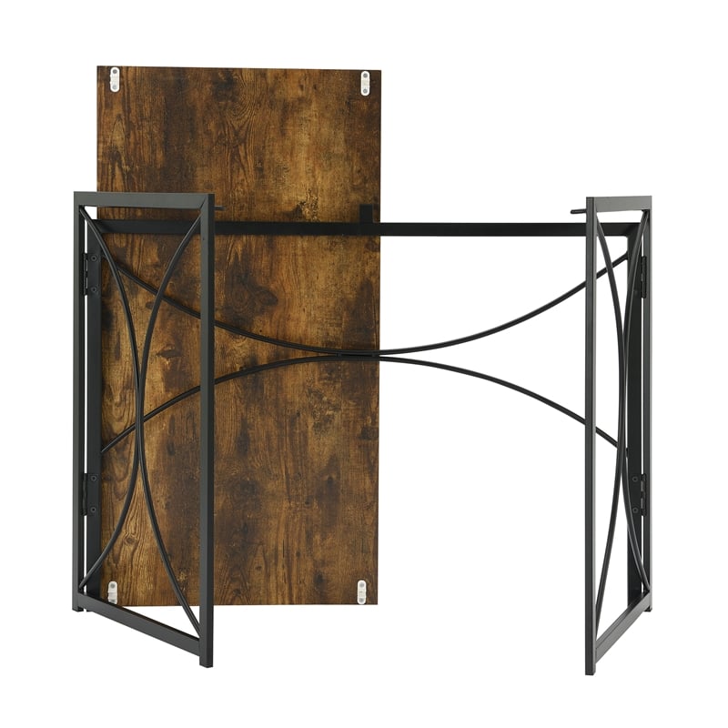 Convenience Concepts Nova Folding Desk in Walnut Wood Finish and Metal Frame