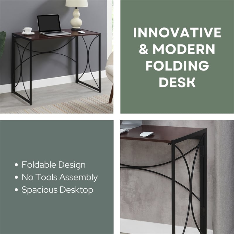Convenience Concepts Nova Folding Desk in Espresso Wood Finish and Metal Frame